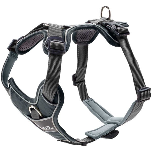 Hunter Szelki dla psa Divo szaro/szare. 5-punktowa regulacja. Wygodna wyściółka z miękkiego, oddychającego materiału siateczkowego i neoprenu. Odblaskowe elementy 3M™ Scotchlite™ poprawiają widoczność.