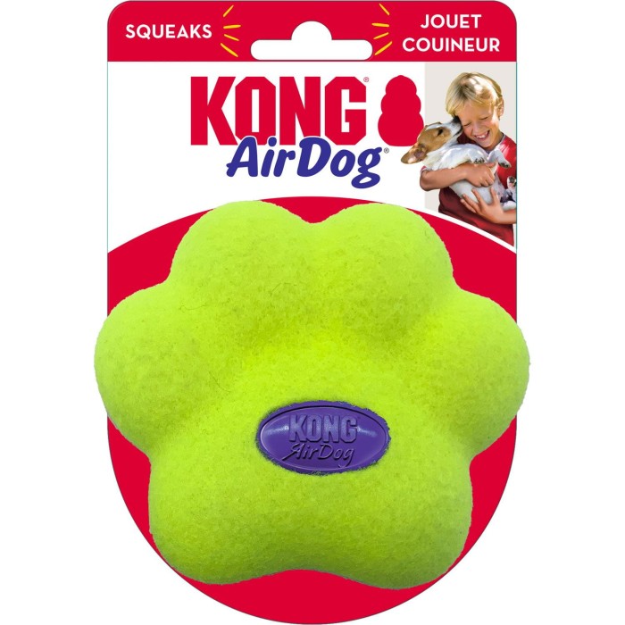 KONG® Zabawka dla psa AirDog® Squeaker Paw. Piłeczka tenisowa dla psa. Guma / Poliester . Z piszczałką. Delikatny materiał dla zębów i dziąseł pupila