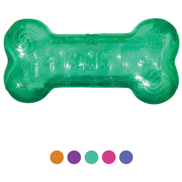 KONG® Zabawka dla psa Squeezz® Crackle Bone. Zegnij lub przekręć, aby uzyskać trzaskający dźwięk. Idealna do zabaw w domu i na świeżym powietrzu. Zabawka nie jest polecana dla silnych psów