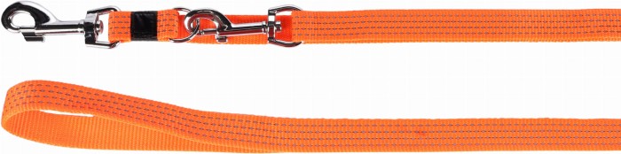 Flamingo Smycz treningowa dla psa. Pomarańczowa. Materiał: nylon. 3-stopniowa regulacja do żądanej długości: krótka, długa, bez użycia rąk. Odblaskowe paski