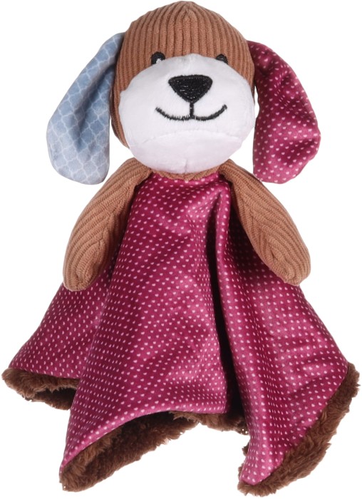 Flamingo Zabawka pluszowa dla szczeniaka Piesek brązowy. Wykończona sztruksem. Z piszczałką dla dodatkowej zabawy. Tułów jest jednocześnie miękkim kocykiem.