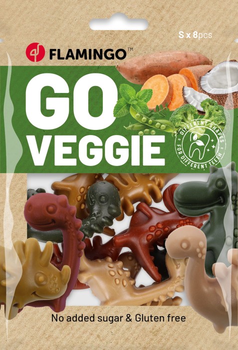 Flamingo Smaczki dla psa dinozaury Go Veggie. Gryzaki dla psów w kształcie dinozaurów. Bezglutenowe. Bez dodatku cukru