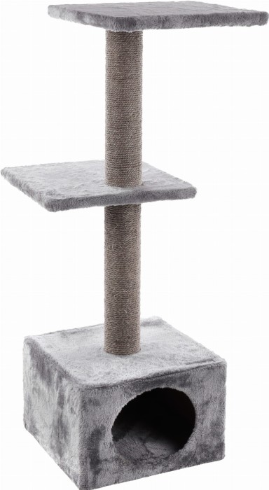 Flamingo Drapak dla kota Bran szary. Drapak dla kota z kolekcji Bran w odcieniach szarości posiada solidny słup o średnicy 8,5 cm. Na dole budka do leżenia oraz górne 2 platformy do obserwacji otoczenia.