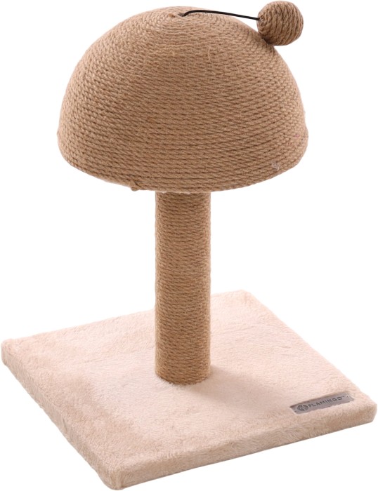 Flamingo Drapak dla kota Asha beżowy. Materiał: miękki plusz (300 g/m²). Drapak z jutową liną do drapania (4 mm). Grubość podstawy: 1,7 cm i średnica słupka do drapania: 6 cm. Z grzechotką