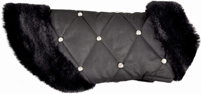 Flamingo Kurtka dla psa Coco czarna. Materiał: poliester Można prać w temperaturze 30°C. Zapięcie na rzep - w okolicy brzucha i szyi. Pikowana i wykończona od wewnątrz polarem