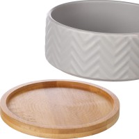 Flamingo Miska dla psa Bianco. Miska ceramiczna w bambusowym uchwycie. Antypoślizgowy spód. Wyjmowalny wkład. _4