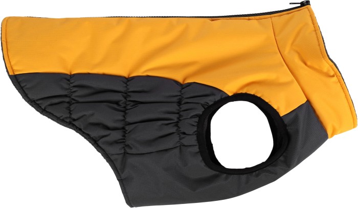 Flamingo Kurtka dla psa Lima żółta. Materiał: poliester. Można prać w temperaturze 30°C. Zamek błyskawiczny u góry i elastyczne boki. Od wewnątrz wykończona polarem. Z osłoną brzucha i klatki piersiowej oraz stójką dla lepszej ochrony