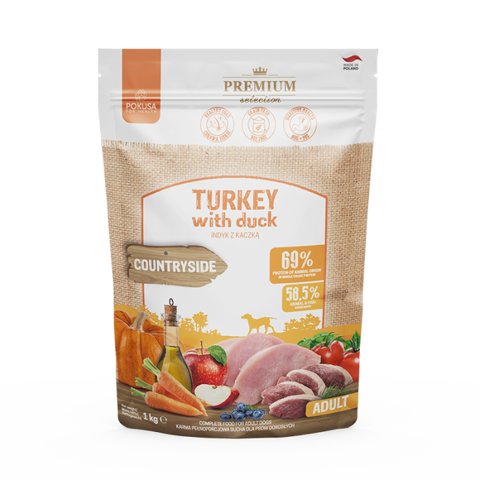 Pokusa Premium Karma sucha dla psa indyk z kaczką 1 kg
