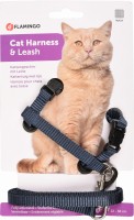 Flamingo Szelki i smycz dla kota Ziggi granatowe. Dołączona do zestawu smycz ma długość 110 cm. Części metalowe z błyszczącym, niklowanym wykończeniem._3