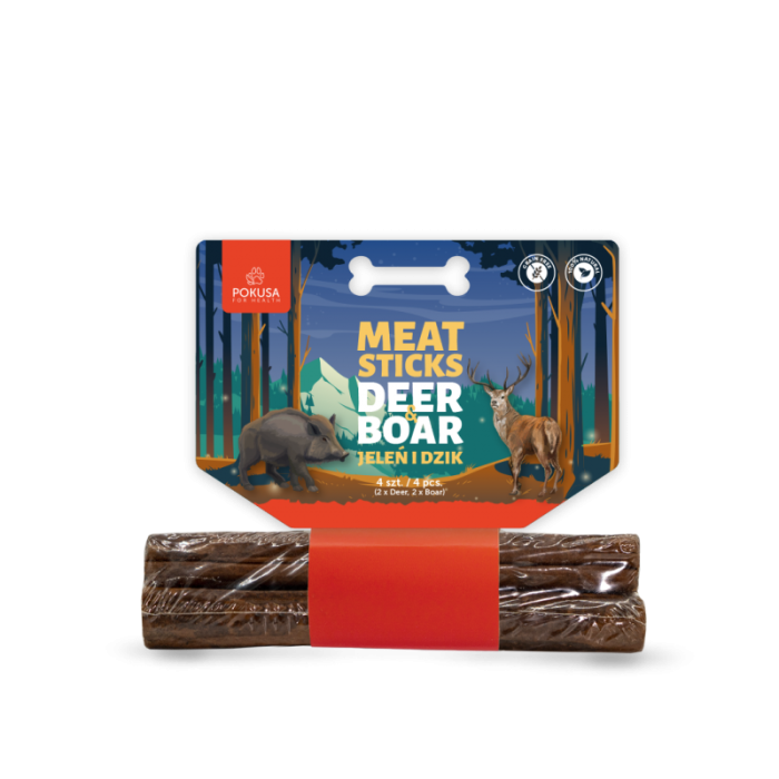 Pokusa Meat Sticks mięsne gryzaki dla psa 2x jeleń 2x dzik