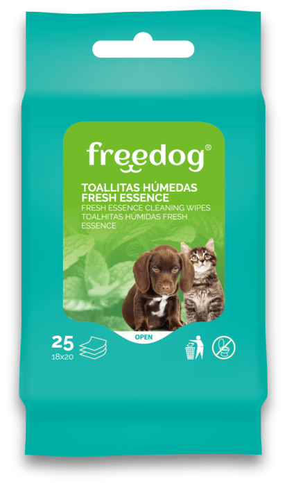 Freedog Chusteczki pielęgnacyjne dla psa i kota Fresh. W opakowaniu znajduje się 25 sztuk chusteczek. Wilgotne chusteczki eliminują nieprzyjemny zapach oraz dokładnie oczyszczają sierść i łapy.
