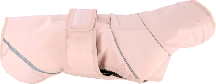 Flamingo Kurtka dla psa Cujo różowa. Można prać w temperaturze 30°C. Pasek na brzuch zapinany na rzep i regulowane gumki na tylne nogi. Z otworem na podpięcie smyczy do obroży. Odblaskowe paski