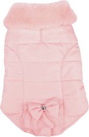 Flamingo Kurtka dla psa Guzzi różowa. Zapięcie na rzep w okolicy brzucha i szyi. Od wewnątrz wykończona miękkim polarem. Z otworem na podpięcie smyczy do obroży. Z futerkiem i ozdobną kokardką. _2