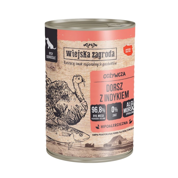 Wiejska Zagroda Karma mokra dla psa dorsz z indykiem 400g