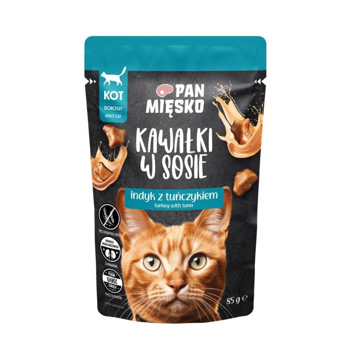 Pan Mięsko Karma mokra dla kota Kawałki w sosie Indyk z tuńczykiem 85 g