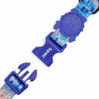 Zee Dog Obroża dla psa Glitch Error 404.  Wykonana z poliestru teteronowego. Gumowa czaszka dodatkowo chroni szwy produktu. Obroża bezstopniowo regulowana. Wielokolorowa. Z fioletową czaszką. _3