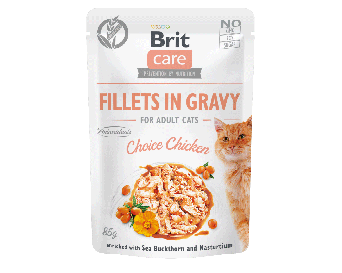 Brit Care Karma mokra dla kota Fillets in Gravy Choice Chicken Enriched with Sea Buckthorn and Nasturtium 85 g