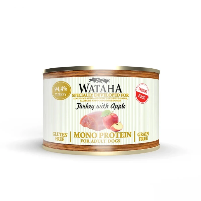WATAHA MONO PROTEIN ADULT DOG 94,4% KARMA DLA PSA INDYK Z JABŁKIEM 185 G