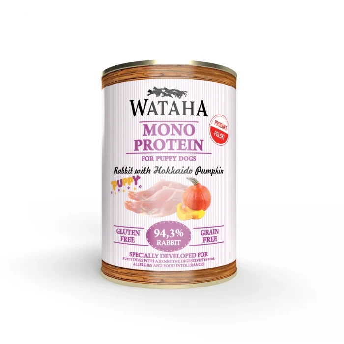 WATAHA MONO PROTEIN PUPPY 94,3% KARMA DLA SZCZENIAKA - KRÓLIK Z JABŁKIEM i DYNIĄ HOKKAIDO 400 g