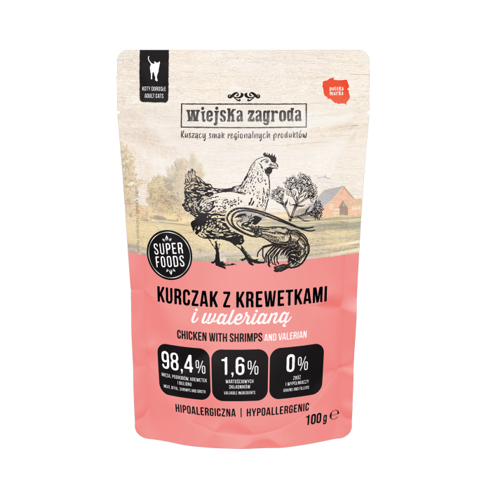 Wiejska Zagroda Karma mokra dla kota Kurczak z krewetkami i walerianą  100 g