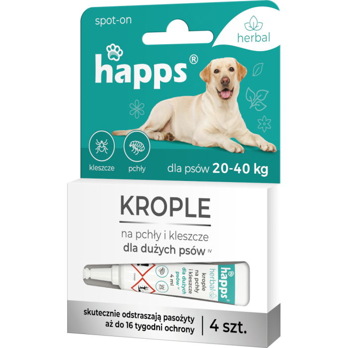 HAPPS Herbal – krople na pchły i kleszcze dla psów ras dużych 20-40 kg