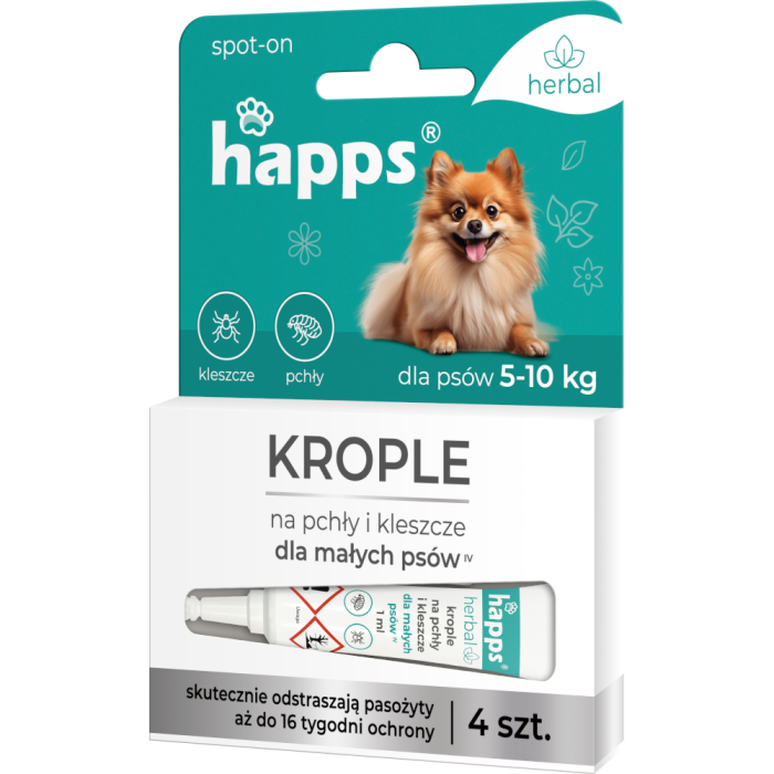 HAPPS Herbal – krople na pchły i kleszcze dla małych psów 5-10 kg