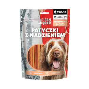 Pan Mięsko Przysmak dla psa Patyczki z nadzieniem Wołowina i łosoś (dorosły) 100 g