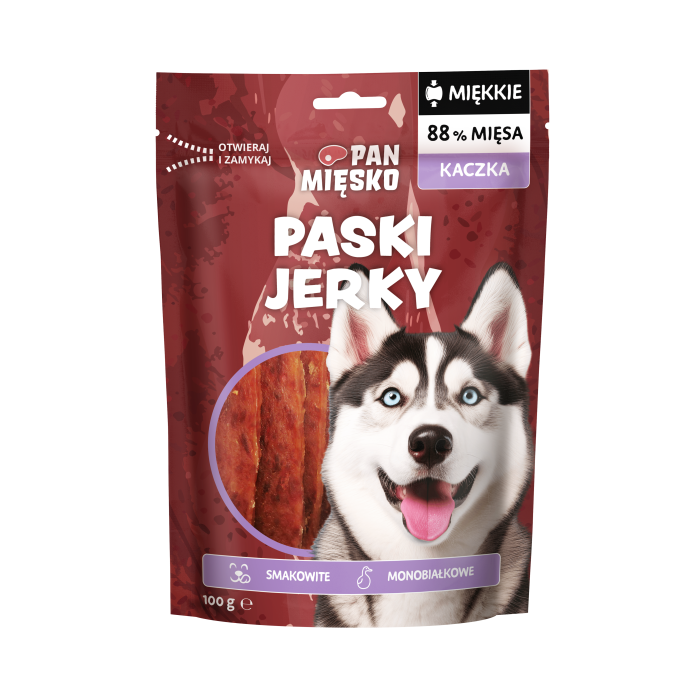 Pan Mięsko Przysmak dla psa Paski Jerky Kaczka (dorosły) 100 g
