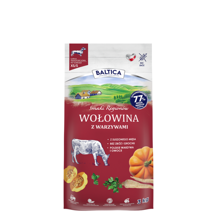 BALTICA SMAKI REGIONÓW Sucha karma dla psa Wołowina z warzywami XS/S 3 kg