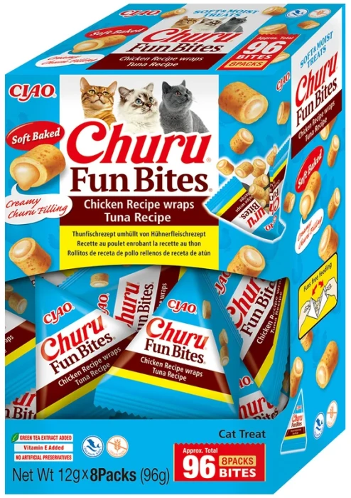 Inaba Cat Churu Fun Bites Przysmaki dla kota Chicken Recipe wraps Tuna Recipe 8x12 g