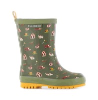 BlackFox  Kalosze dzięcięce Kansas khaki. Wykonane z naturalnej gumy. Bawełniano-poliestrowa podszewka gwarantuje, że stopy pozostają suche. Antypoślizgowa, żółta podeszwa zapobiega ich ślizganiu po mokrym podłożu. Wygodny uchwyt ułatwia ich zakładanie.