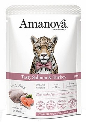 Amanova Cat Tasty Salmon & Turkey. Mokra karma dla kota - łosoś i indyk saszetka 85 g