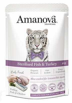 Amanova Cat Sterilised Fish & Turkey. Karma dla kota - biała ryba i indyk saszetka 85 g