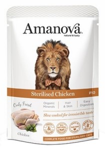 Amanova Cat Sterilised Chicken. Mokra karma dla kota o smaku kurczaka saszetka 85 g 