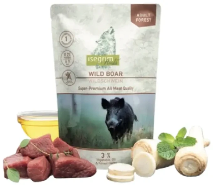 ISEGRIM Mokra karma dla psa Mięso z Dzika + Pasternak z Olejem lnianym i Ziołami leśnymi 410 g