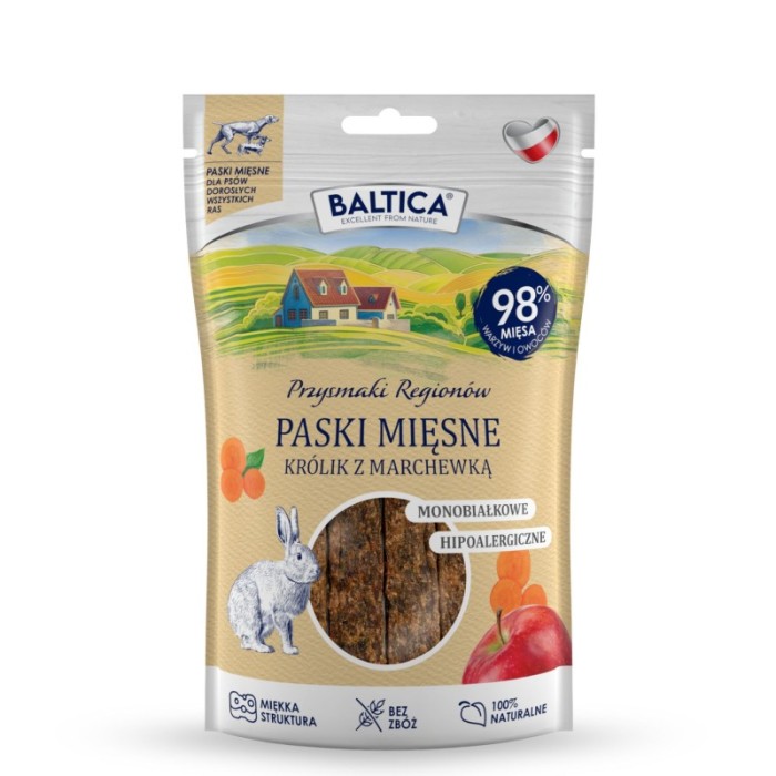 BALTICA PRZYSMAKI REGIONÓW Mięsne paski dla psów Królik z marchewką 90 g