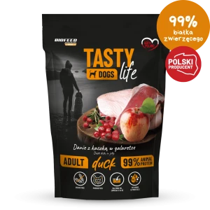 PROMOCJA Tasty Dogs Life Mokra karma dla psa KACZKA 90% - danie w galaretce (saszetka) 500 g