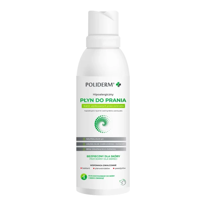 POLIDERM® HIPOALERGICZNY PŁYN DO PRANIA – płyn do prania i pielęgnacji tkanin dla zwierząt domowych 1 l
