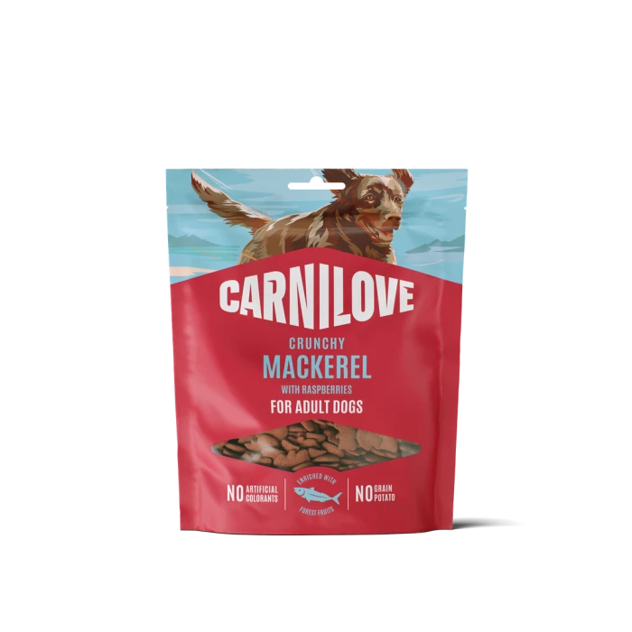 CARNILOVE Dog CRUNCHY Chrupiące przysmaki mięsne dla psa z makrelą i malinami 200 g.    CARNILOVE Dog CRUNCHY Snack Mackerel with Raspberries 200g