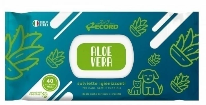 Chusteczki Record Aloe Vera  Nawilżane chusteczki dla psów i kotów 40 szt.