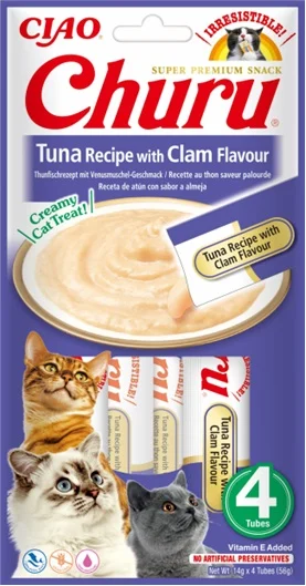 Inaba Cat Churu Kremowy przysmak dla kota o smaku tuńczyka  z małżami  4x15 g