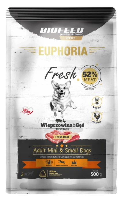 EUPHORIA Fresh Karma dla psów  z wieprzowiną i gęsią (mini i małe rasy) 0,5 kg