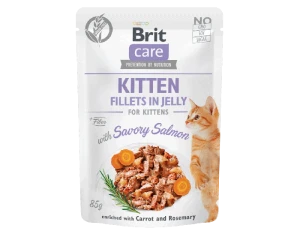  Promocja Brit Care Karma mokra dla kociąt Fillets in Jelly with Savory Salmon enriched with Carrot & Rosemary 85g 
