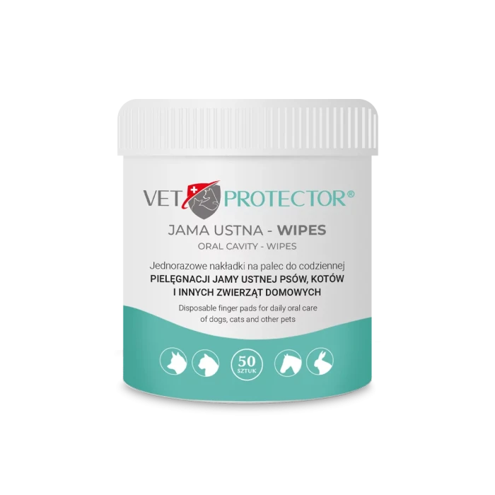 VET PROTECTOR® JAMA USTNA – WIPES nakładki na palec do higieny jamy ustnej dla psa, kota i innych zwierząt domowych 50 sztuk