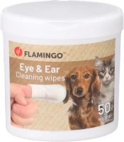 Flamingo Chusteczki naturalne do oczu i uszu dla psa i kota w pojemniku na palec 50 sztuk