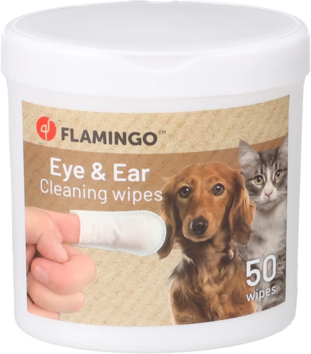 Flamingo Chusteczki naturalne do oczu i uszu dla psa i kota w pojemniku na palec 50 sztuk