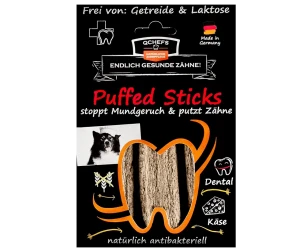 QCHEFS Puffed Sticks – naturalne gryzaki dentystyczne dla psa z karobem, 72 g