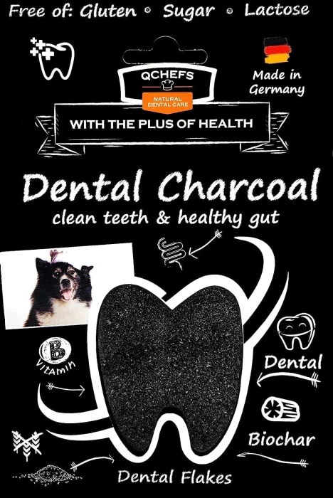 QCHEFS Dental Charcoal – naturalne płatki dentystyczne z węglem roślinnym dla psów 80 g