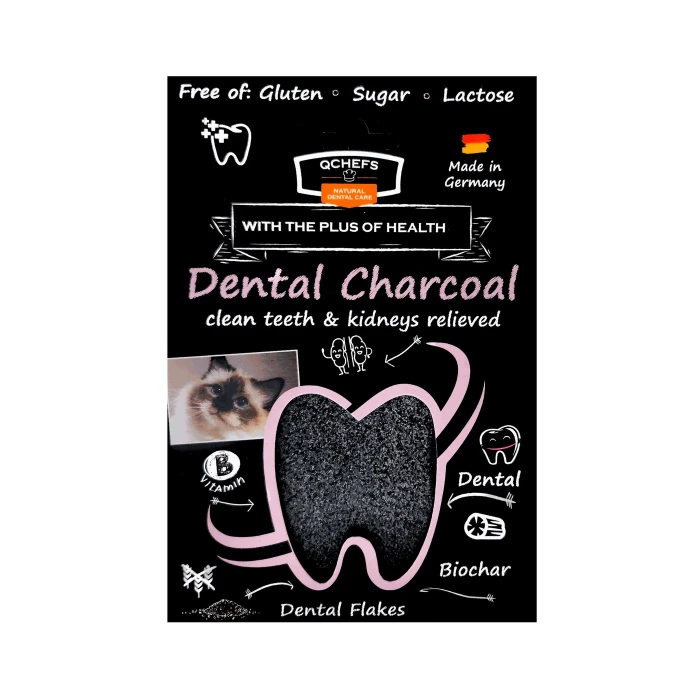 QCHEFS Dental Charcoal – płatki dentystyczne z węglem roślinnym dla kota, na zęby i świeży oddech