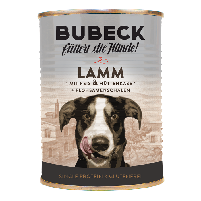 Mokra karma dla psa z jagnięciną marki Bubeck z jagnięciną, ryżem i twarogiem 400 g